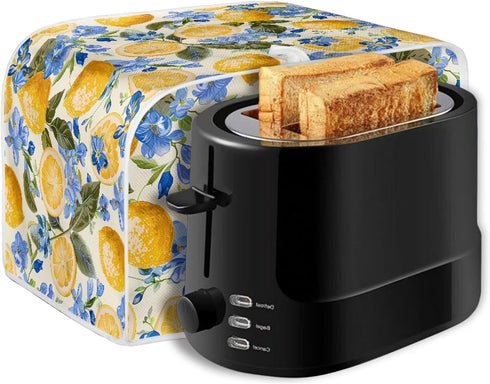 Lemon Floral Print Toaster Cover, 2 Slice Wide Slot Kitchen Appliance Protector, Washable Bread Maker Cover, Yellow
