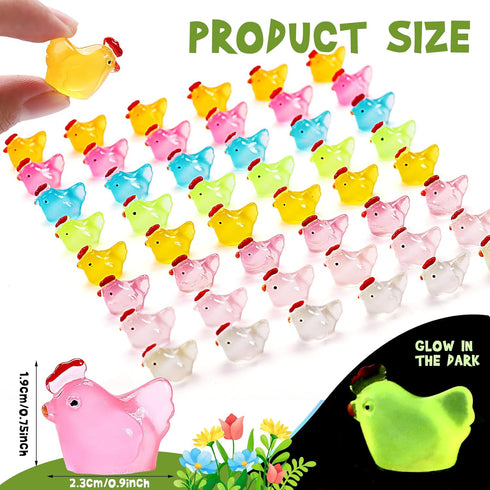 80 8 Pcs Luminous Mini Chicken, Resin Miniature Animal Figures in Colors - Glow in Dark, Perfect for DIY Projects
