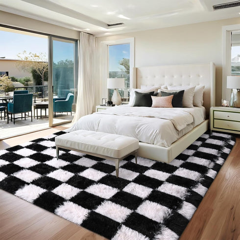 5x7 Rugs for Living Room Bedroom, ft Black and White Checkered Area Rug, Fluffy Soft Washable Carpet, Modern Non-Slip