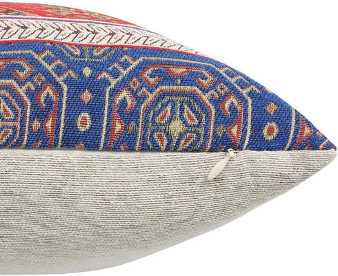 Boho Throw Pillow Covers Red and Blue, 18 x 18 Inches Decorative Kilim Pillows for Couch, Bohemian Outdoor Decor