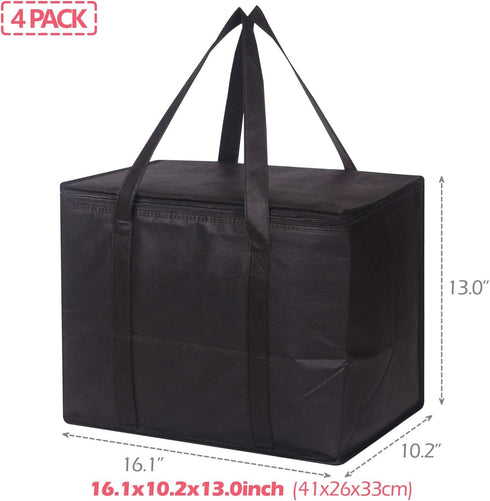 DIOMMELL Set 4 of Large Insulated Reusable Grocery Bags with Sturdy Zipper and Handles, Foldable Washable Heavy Duty