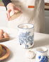 40 Oz Ceramic Garlic Keeper with Lid, Large Garlic Holder, Garlic Storage Container, Blue and White