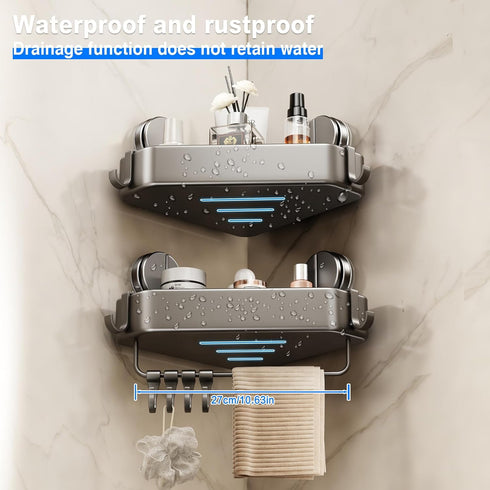1 Pack Mustorn Suction Cup Shower Caddy Corner, Suction Corner Shower Shelves No Drilling, Rustproof Shower Organizer