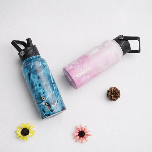 BJPKPK 2 Pack Insulated Water Bottles with Straw Lids, 32oz Stainless Steel Leak Proof Thermos