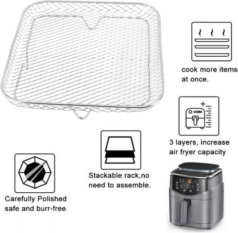 Air Fryer Rack, Three Stackable Dehydrator Racks for for, for Instant Vortex, for Nuwave, Stainless Steel Air Fryer Accessories for Ovens, Microwaves, Pots, Steams, Square, gernie21oiy4ute7-12 by gernie