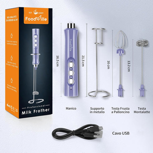 MF02 Rechargeable Milk Frother, Handheld Foam Maker with Stainless Whisk for Cappuccino, Latte, Keto Diet, Ultra Violet