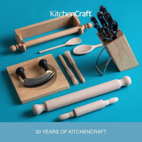 KitchenCraft 25 cm Wall Mounted Kitchen Roll Holder to Fit Paper Towels, Beechwood, Brown