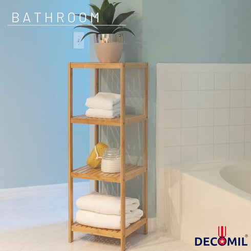 4 DECOMIL - Tier Standing Bamboo Shelf | Freestanding Bathroom Shelf | Multifunctional Storage Rack