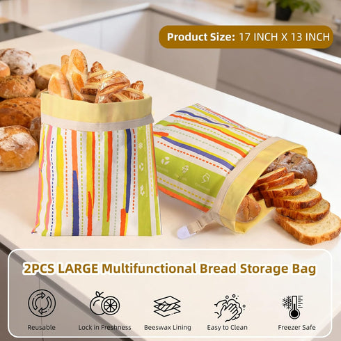 2-Pack Beeswax Bread Bags for Sourdough Homemade BreadXL Reusable Beeswax Bread Storage BagPortable with large