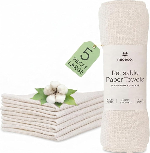 5 Pack Multicolored Reusable Paper Towels - Large Size - Nature Friendly