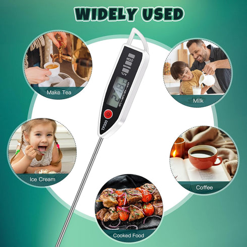 6 Set Waterproof Food Thermometer for Cooking, Digital Meat Thermometer with Long Probe for Kitchen BBQ Grill