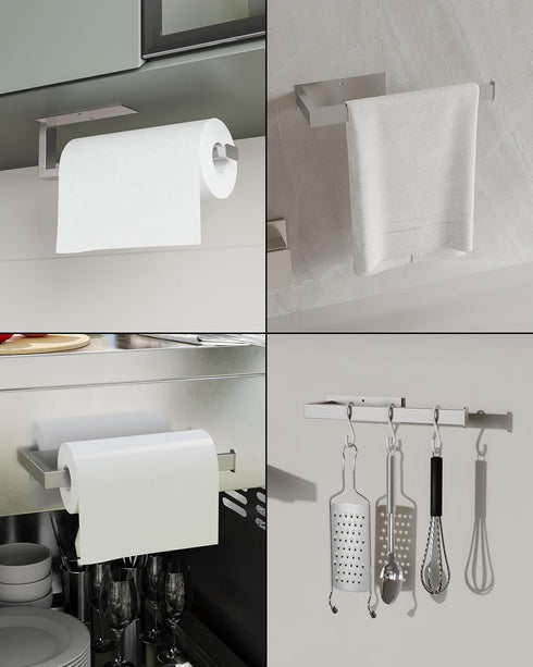 SUS304 Paper Towel Holder, Paper Towel Holder Under Cabinet Wall Mount or Self Adhesive Paper Towel Bar, Hanging Paper