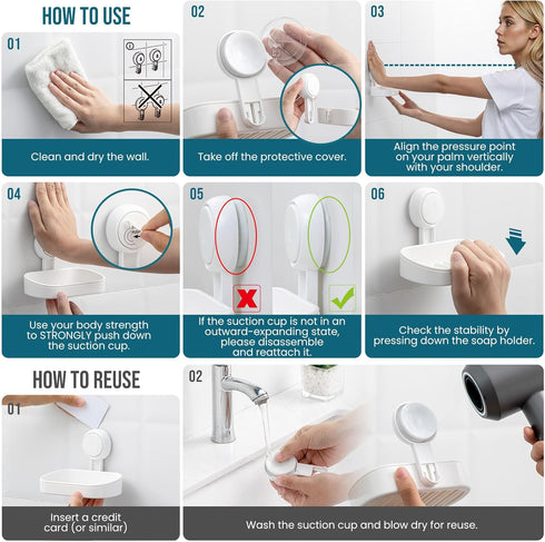 TAILI Soap Dish Holder with Powerful Suction Cup, Strong Sponge Holder for Shower, Bathroom, Kitchen Sink