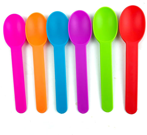 50 Pieces Premium Plastic Wide Handle Spoons,Ice Cream Spoons Dessert Spoons 5.9" long,Random 5 Colors