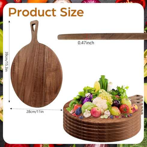 15.4 11.4 Inch 6 x Pcs Acacia Large Wood Cutting Board with Handle Round Large Wooden Cutting Boards Cutting Serving