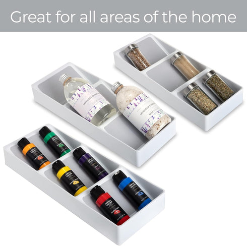 Smart Design 3 Section Plastic Spice Rack Drawer, Non-Slip Lining and Feet, BPA Free, Seasoning Jars, Makeup Storage,