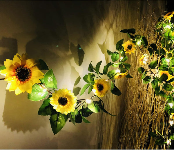 Fielegen 20 LED Artificial Sunflower Garland String Lights, 6.56ft Battery Powered Fairy Lights for Home Decor