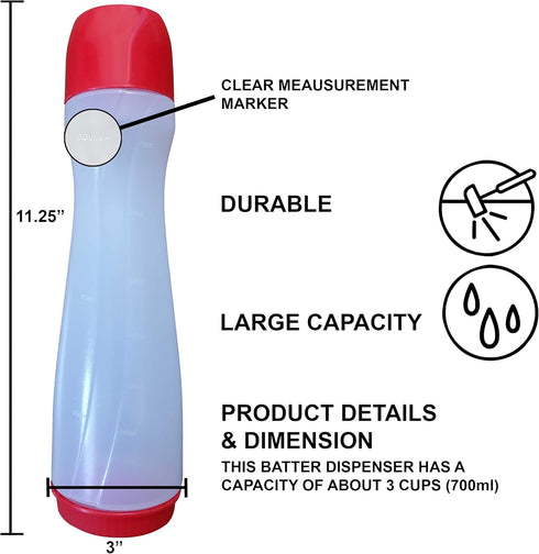 Bahoki Essentials Easy-Squeeze Pancake Pen - Batter Dispenser with Drip-Free Silicone Nozzle