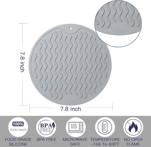 Trivets for Hot Pots and Pans,Silicone Trivet Mats 7.8 inch 4 Pack for Quartz Countertops Wood Marble Table Microwave Pad Heat Resistance Gray by BOILMERIT
