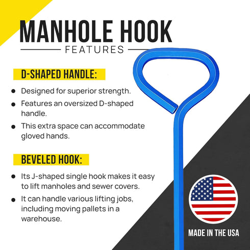 T&T Tools 36-Inch Heavy Duty Manhole Hook Tool - Single Hook for Lifting Covers, 1 Pack