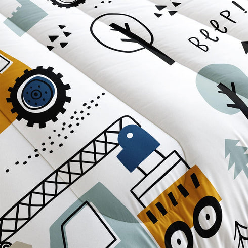 Datura home Sets Bulldozer Set 2 1 Kids Cartoon Excavator Bedding Comforter for Boy and Girls,Construction Truck Tree