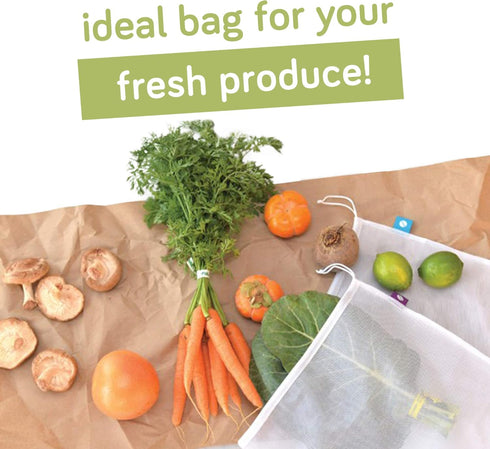 Set 5 FLIP AND TUMBLE - Reusable Produce Bags Washable Mesh Bags for Fruits and Vegetables, Tough and Tear Proof