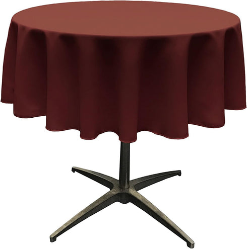 LA Linen Polyester Poplin Washable Round Tablecloth, Burgundy, 51-Inch, Stain and Wrinkle Resistant