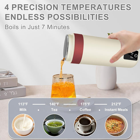 Tengfy 450ML 4 Settings, 304 Portable Electric Kettle, Mini Hot Water Boiler Heater, Travel Kettle with Temperature