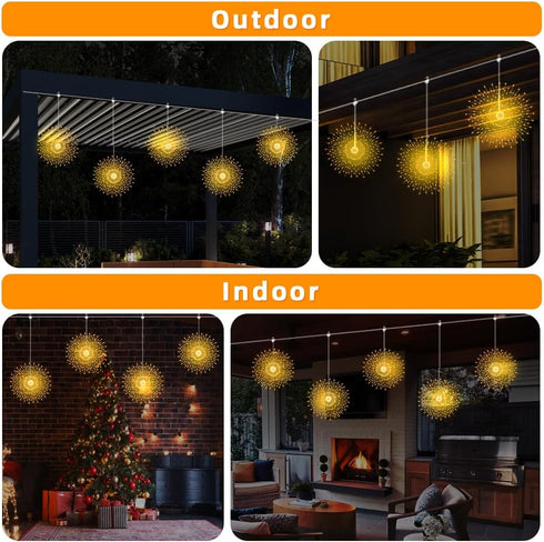 Galavasen Outdoor,5Pack 1000LED 8 Solar Firework Lights Modes Solar Hanging Firework Fairy String Lights Remote
