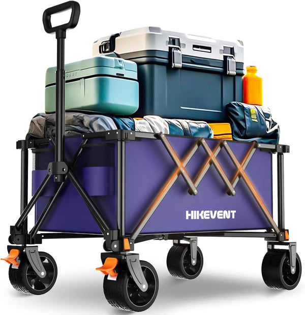 Hikevent Collapsible Wagon Cart, 360LBS Heavy Duty Foldable Beach Wagon with Wider Wheels,