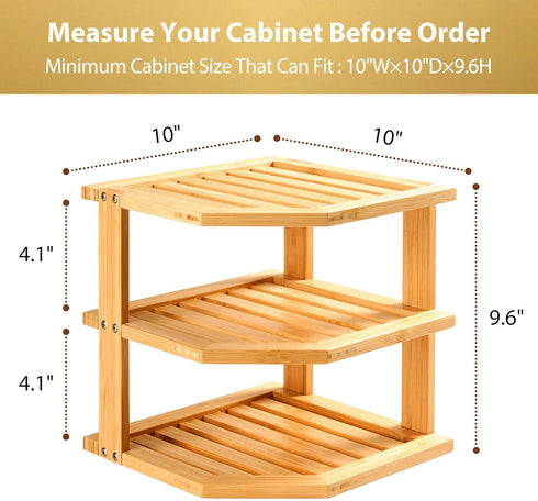Countertop Umilife Plate Organizer for Cabinet, Bamboo Corner Shelf, Dish & Bread Organizer, Spice Rack, Kitchen