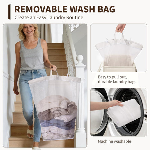 75L 16.5" 12.5" 27.5" Goodpick White Laundry Basket with Wheels, Rolling Laundry Hamper for Bedroom Bathroom, Foldable