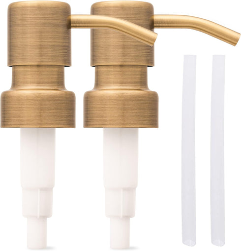 Stainless Steel Soap and Lotion Dispenser Pumps, 2 Pack Replacement for Your Bottles (Bronze)