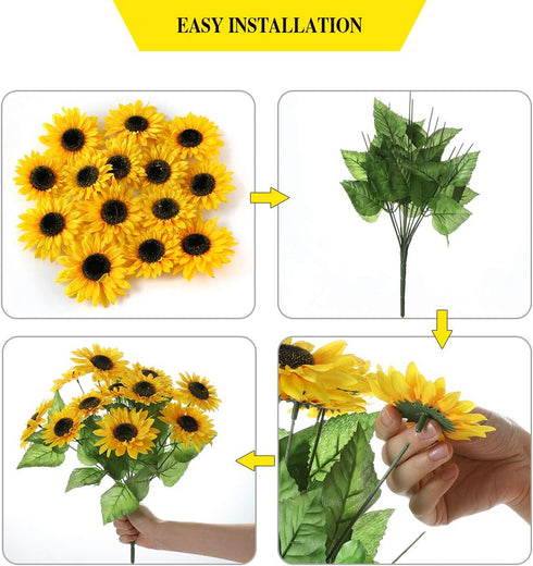 DerBlue 15.74'' Artificial Sunflowers Bouquet with 14 Heads and 40 Leaves - Fake Silk Flowers for Home Office Decor