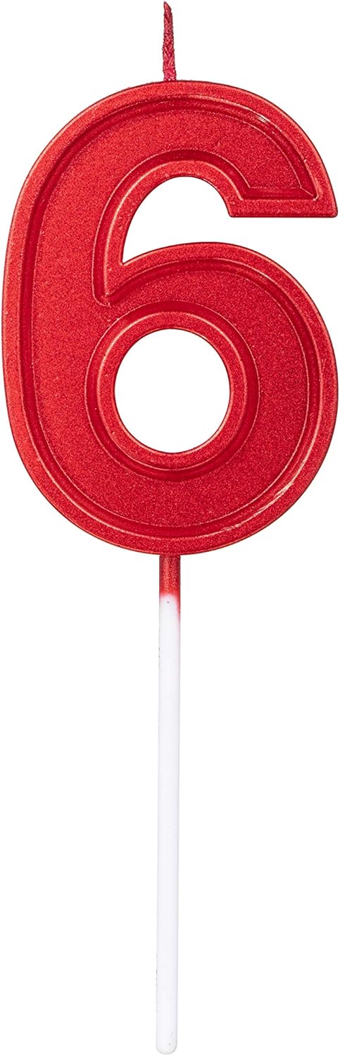 2.76in Birthday Candles Glitter Cake - Red Number 6 Candles Topper Decoration for Party Celebration