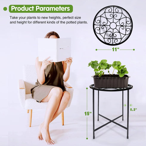 Aonagi 15" 2 Pack 11" 100lbs, Tall Metal Plant Stand, Wide Round Plant Stand for Flower Pots Up to Rustproof Iron Plant