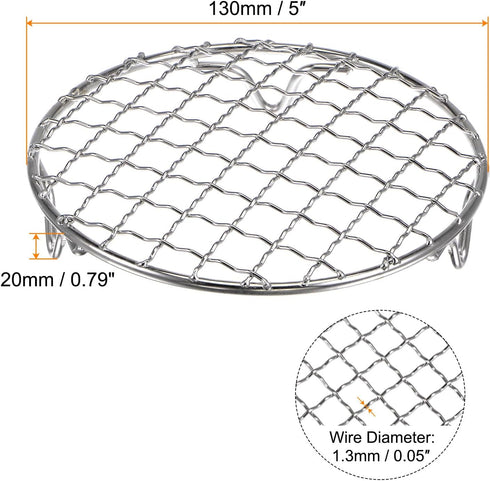 HARFINGTON 5-inch Round Cooking Rack, 201 Stainless Steel Cross Wire Barbecue Grill Net with 20mm Legs for Cooking