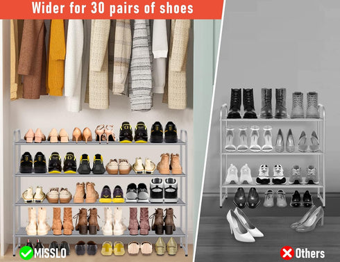 4 Closet Closet 30 MISSLO Tier Long Shoe Organizer for Shoe Rack for Bedroom Floor Shoe Shelf for Entryway Storage