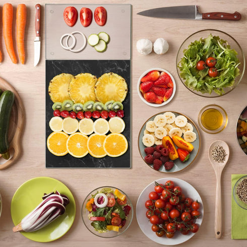 Tempered Glass Cutting Board for Kitchen, 16"x12" Black Marble Pattern, Heat Resistant, Dishwasher Safe