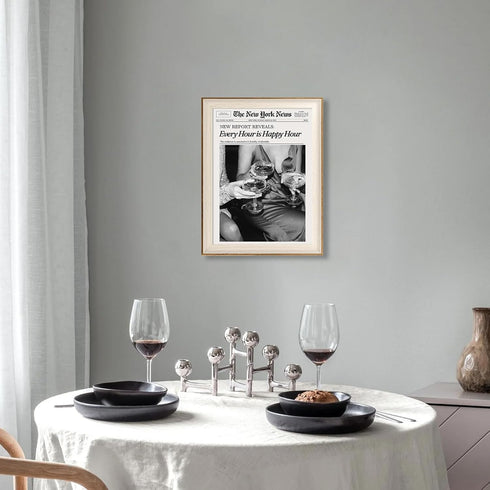 12x16in ASTRDECOR Framed Trendy NewsPaper Wall Art - Every Hour is Happy Hour, Retro News Prints Posters, New York