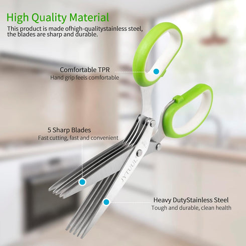 Herb Scissors, Multipurpose Sharp Kitchen Herb Cutter Shears with 5 Stainless Steel Blades, Safety Cover, Cleaning Comb, Cool Kitchen Gadgets for Cutting Fresh Garden Herbs, Dishwasher Safe by JYTUUL