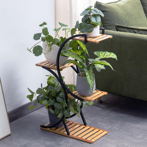4-Tier Bamboo Plant Stand Rack Multiple Flower Pot Holder Shelf Indoor Outdoor Planter Display Shelving Unit for Patio