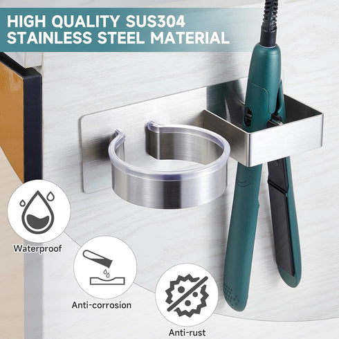 Hair Dryer Holder, Hair Tool Organizer, Stainless Steel Blow Dryer Holder Wall Mounted for Bathroom Bedroom