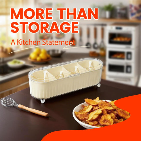 Tremeals 4 Set Countertop Clear Seasoning Box with Compartments - Spice Organizer with Lids and Spoons - Condiment