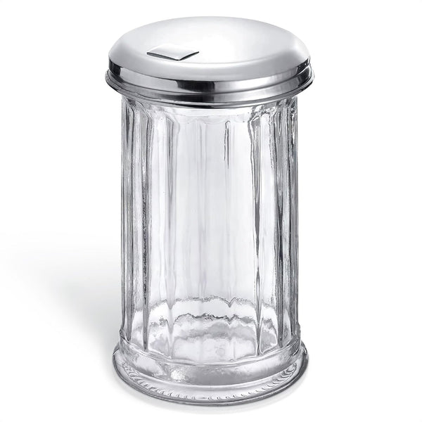 12 Oz Glass Sugar Dispenser with Pour Spout and Stainless Steel Flip Lid, Multifunctional Container for Coffee Bar,