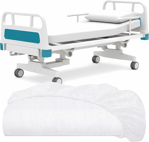 White Classic Fitted Hospital Bed Sheets, Cotton with 200 Thread Count, Size: 36" x 80" x 9"
