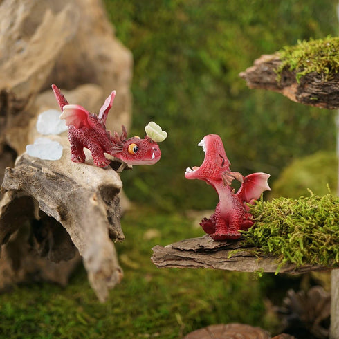 Top Collection Miniature Fairy Garden and Terrarium Mini Red Dragon Playing with Butterfly Figurine