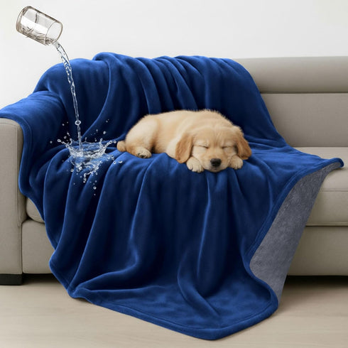 80" 60", 3-Layer Tisancy Love Waterproof Bed Blanket - Twin Size, x Navy Blue & Gray, Flannel with Storage Bag