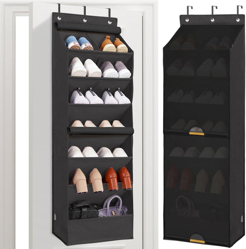 STORAGE MANIAC Over the Door Shoe Organizer with Curtain Dustproof Heavy-Duty Large