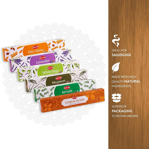 HEM Masala Assorted Natural Masala Cleansing Incense Sticks, 12 Packets (15g Each) | Natural Fragrance for Aromatic